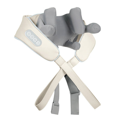 Cordless rechargeable shoulder and neck massager featuring heat therapy and deep tissue nodes.