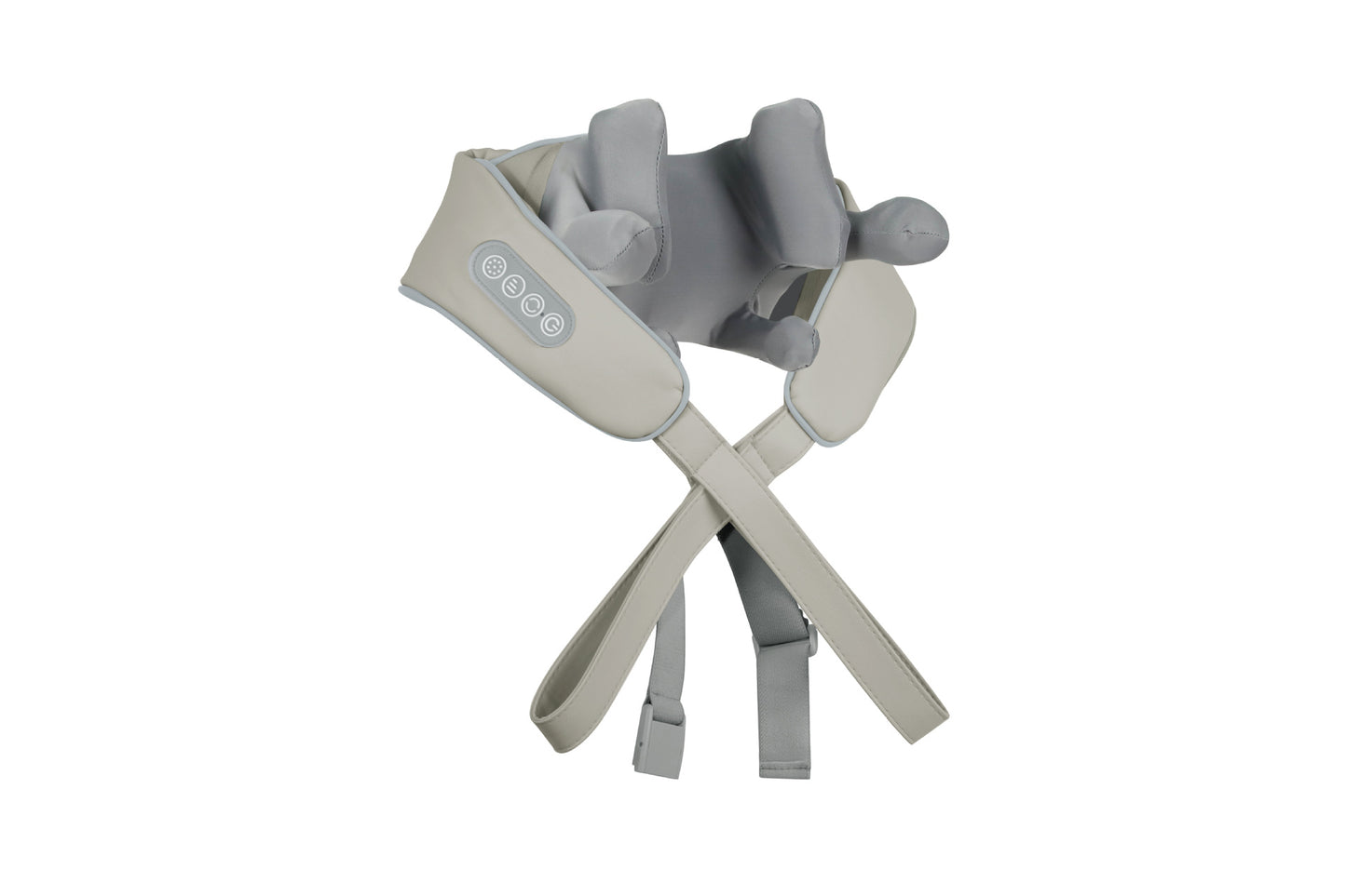 Grey Shoulder and neck massager with heat therapy pads and ergonomic hands-free straps