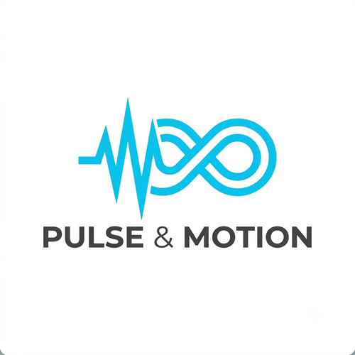 Pulse & Motion official brand logo with cyan pulse wave and infinity symbol.
